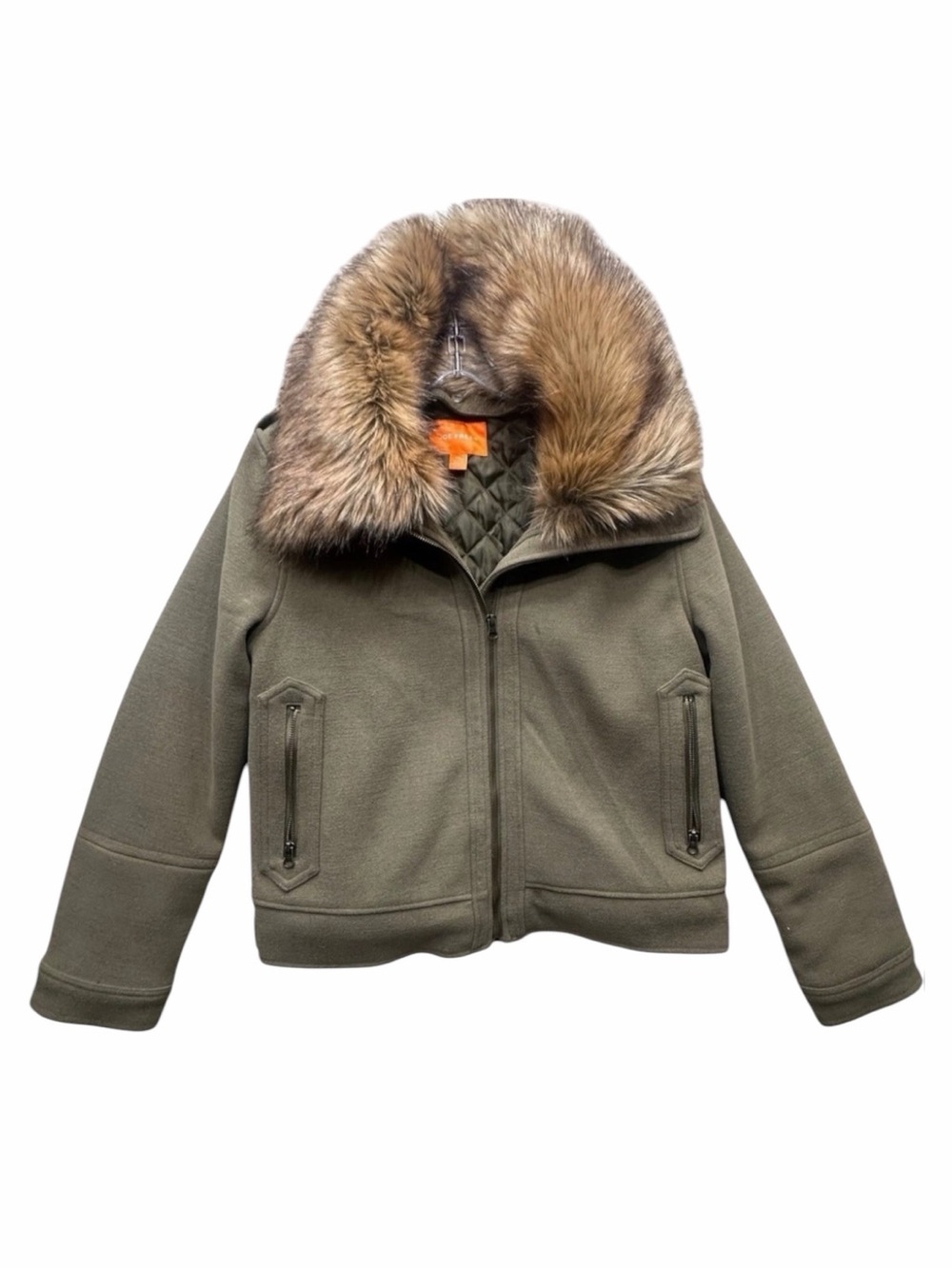 Joe Fresh Army Green Faux Fur Collar Bomber Jacket Quilted‎ Women’s Large